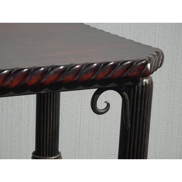 Black 1990s Vintage Spanish Style Wrought Iron Tall Dining Table with Carved Wood Top For Sale - Image 8 of 13