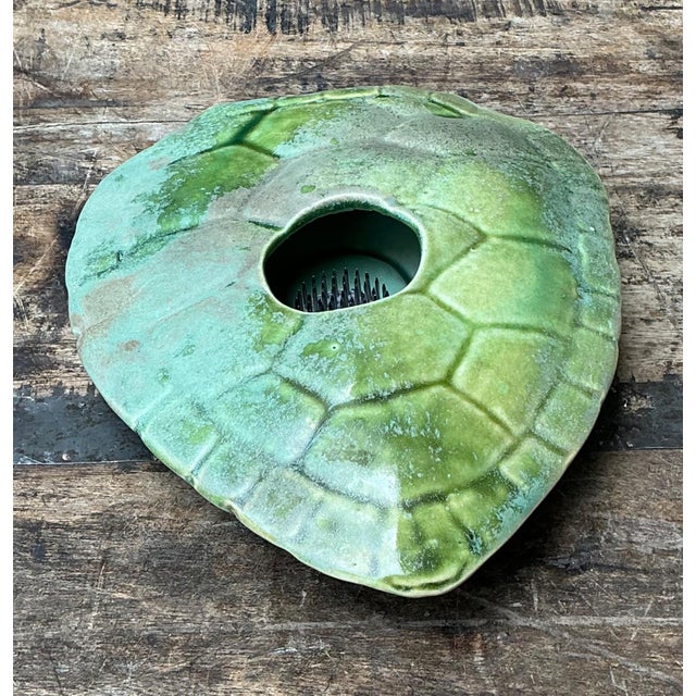 Vintage Green Ceramic Turtle Flower Frog For Sale - Image 13 of 15
