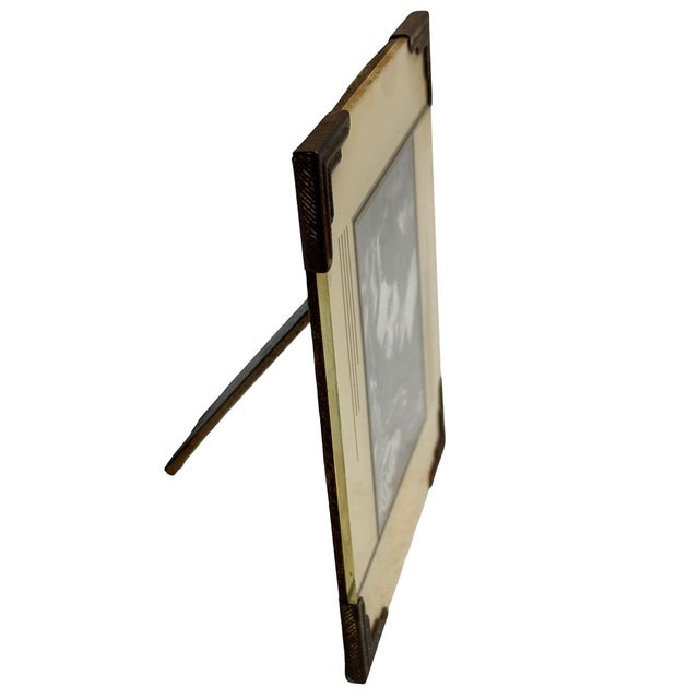 1920s Art Deco Gold Reverse Painted Glass 4x6 Geometric Picture Frame For Sale - Image 5 of 7