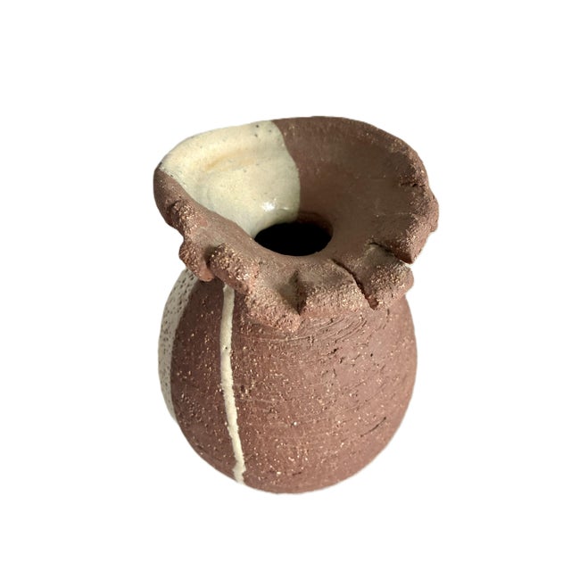 Vintage 1970s Signed Brutalist Art Studio Pottery Vase / Mid Century Stoneware Baluster Trumpet Drip Glaze Vase For Sale - Image 9 of 11