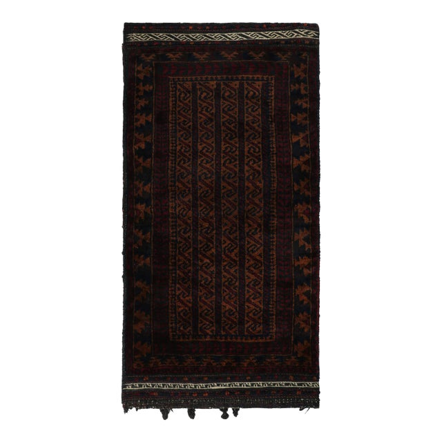 1950s Vintage Baluch Afghan Rug in Brown, Red & Blue Patterns by Rug & Kilim For Sale