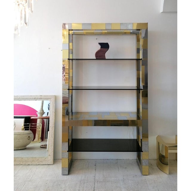 A rare signed iconic Paul Evans 'Cityscape' large freestanding etagere, USA 1970s. Chrome & brass clad design- even on the...