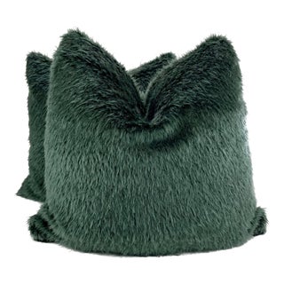 Alpaca Fur in Deep Green 22" Pillows-A Pair For Sale