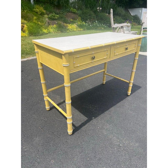 Vintage Thomasville Allegro Yellow Faux Bamboo Writing Desk For Sale - Image 9 of 18