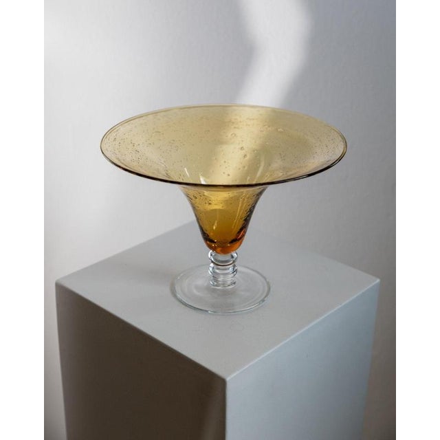 Vintage Italian Orange Bubble Murano Glass Footed Bowl with Ball Stem, 1980s For Sale - Image 6 of 13