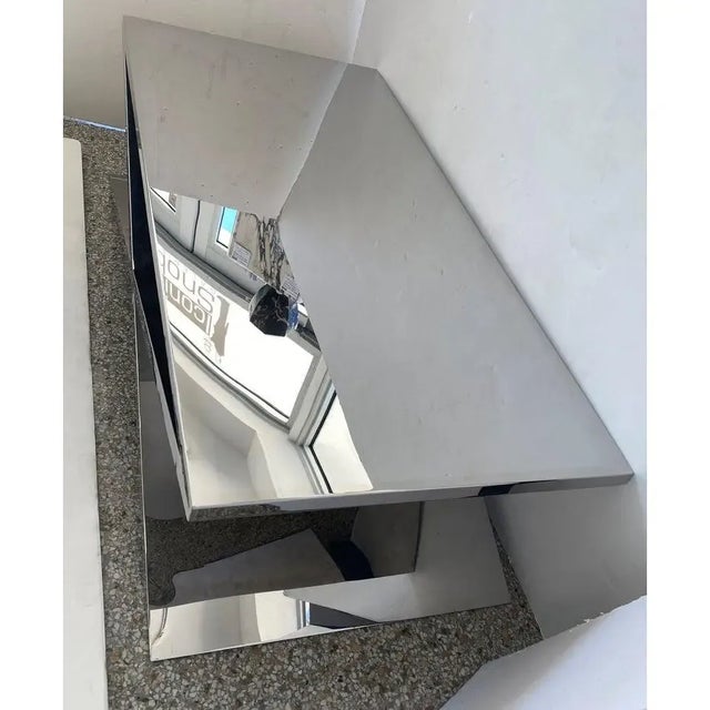 Metal X-Base Cocktail Table Polished Steel For Sale - Image 7 of 13