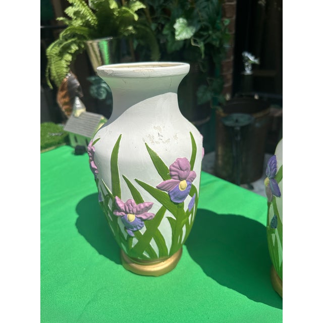 Pair of Handmade Floral Ceramic Vases For Sale In Atlanta - Image 6 of 8