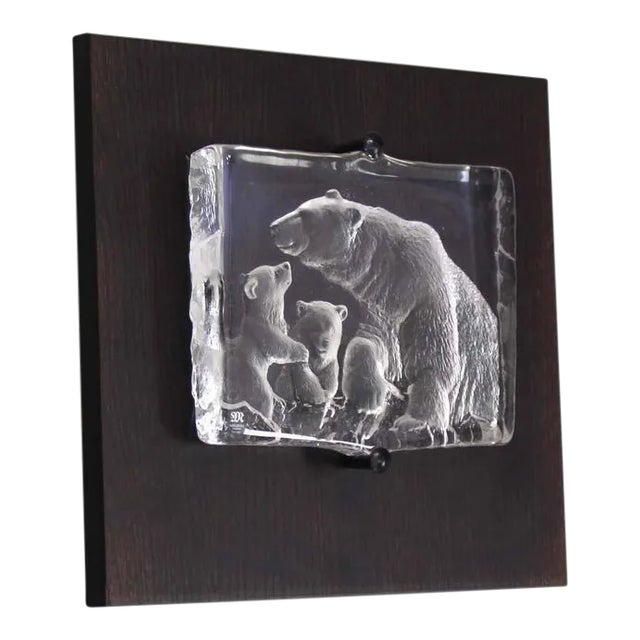 Black Vintage Swedish Carved Crystal Polar Bears Slab Sculpture For Sale - Image 8 of 8