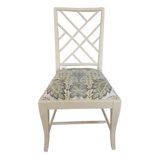 Chinese Chippendale Style WhiteChair Newly Upholstered. For Sale