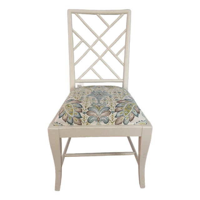 Chinese Chippendale Style WhiteChair Newly Upholstered. For Sale
