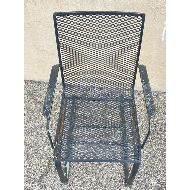 Mid 20th Century Modern Wrought Iron Metal Mesh Cantilever Garden Patio Chair - Pair For Sale - Image 4 of 10
