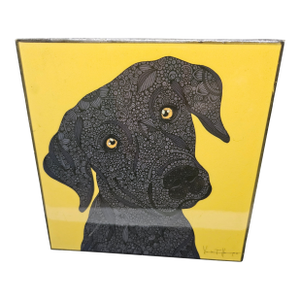 Signed Labrador on Tile Art by Valentina