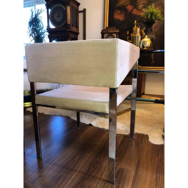 Metal Mid 20th Century Chrome Cube Chair With Suede Upholstery For Sale - Image 7 of 8