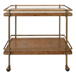 Matthew Izzo Home Cash Dark Burlwood Two Tier Bar Cart For Sale