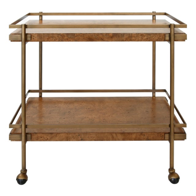 Matthew Izzo Home Cash Dark Burlwood Two Tier Bar Cart For Sale