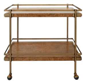 Matthew Izzo Home Cash Dark Burlwood Two Tier Bar Cart