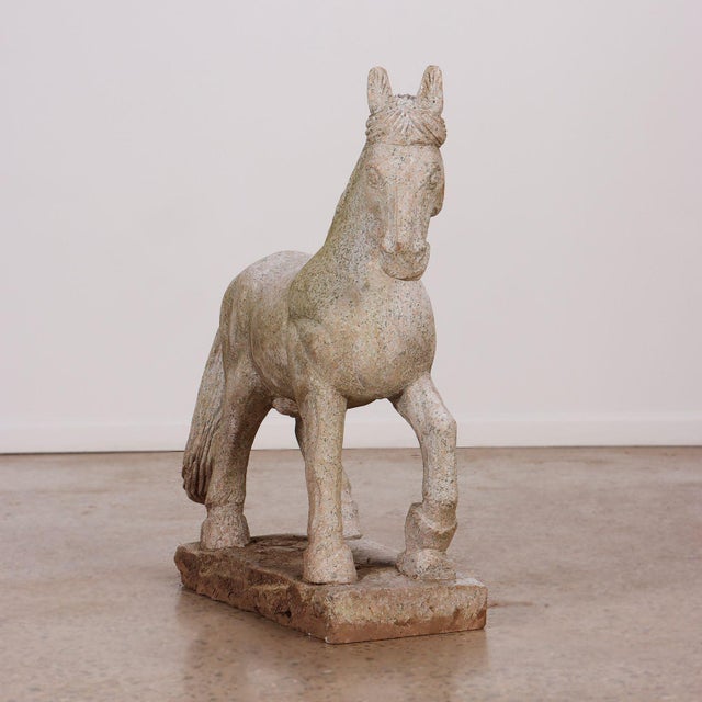 A large, heavy and nicely executed carved granite horse figure sculpture on a solid granite plinth. Product Information:...