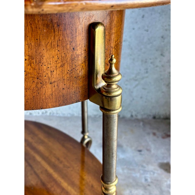 1970s Vintage Two-Tier Occasional Table by Weiman, Burl Wood, Brass Details For Sale - Image 5 of 8