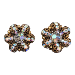 Vintage Signed Joseph Morton Auora Borealis Clip Earrings-2 Pieces