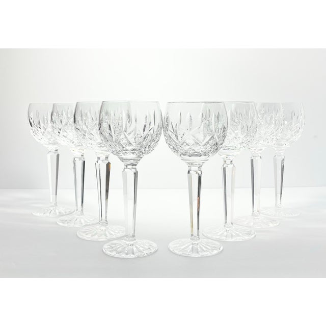 Waterford “Lismore” Set of 8 Crystal Hock Wine Glasses 7 3/8” 7oz Signed Good condition. No chips, cracks, or fleabites....