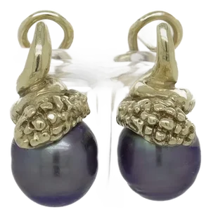 Pair Signed Lazaro Diaz 18k Yellow Gold & Tahitian Pearl Figural Snake Earrings