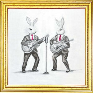 Framed Print of Two Bunnies Playing the Guitar