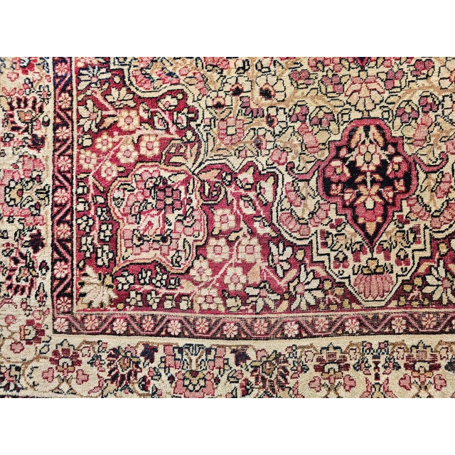 19th Century Kerman Lavar Rug, Hand-Knotted Wool, Floral Pattern. Red & Ivory, 4x6 For Sale - Image 11 of 14