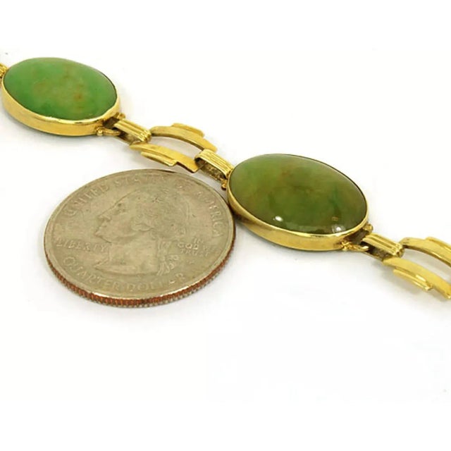 Jade 14k Yellow Gold Oval & Bar Link Bracelet For Sale - Image 4 of 4