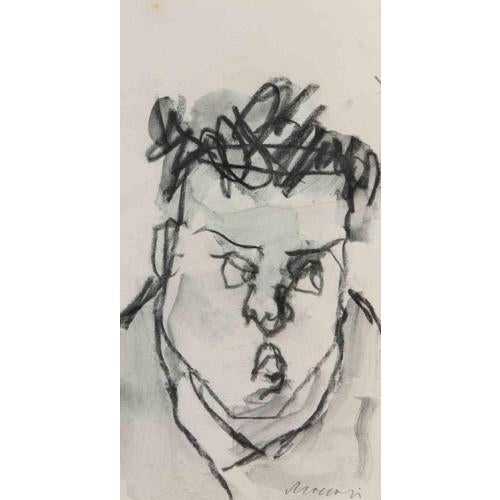 Mino Maccari, Portrait Drawing, Charcoal and Watercolor, 1960s For Sale - Image 3 of 3