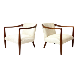 1950's Sculpted Walnut Lounge Chairs