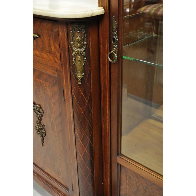 Antique French Louis XVI Style Marquetry Inlay Sideboard Buffet Curio Cabinet For Sale - Image 13 of 16