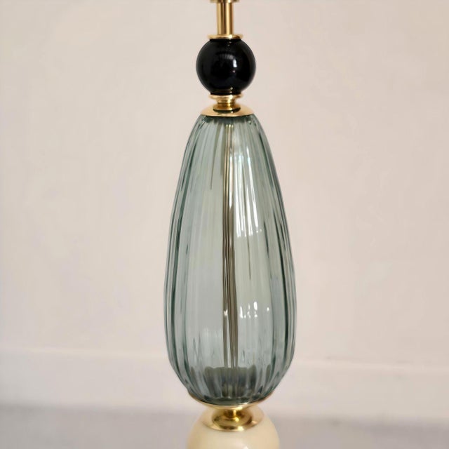 Metal Pair of 1980s Green Murano Glass Lamps, Italy For Sale - Image 7 of 10