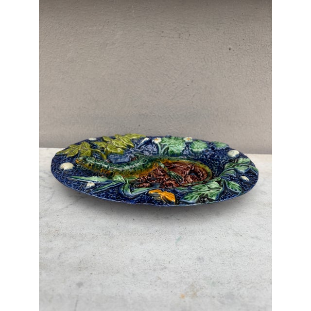 19th Century Majolica Palissy Lizard Wall Platter Thomas Sergent For Sale - Image 4 of 10
