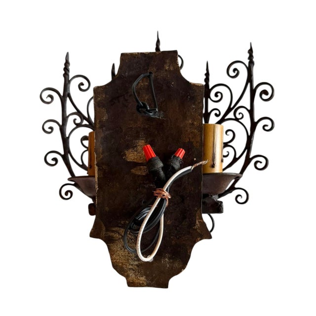 1920s Rare Pair of Antique Wrought Iron Wall Sconces Curca 1920’s For Sale - Image 5 of 5