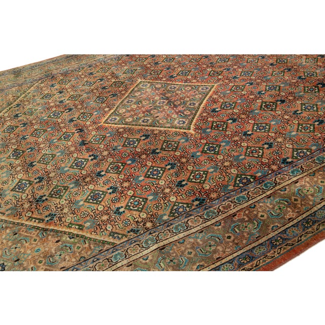 1940s Red Mahal Persian Wool Rug Hand-Knotted With Allover Pattern For Sale In New York - Image 6 of 8