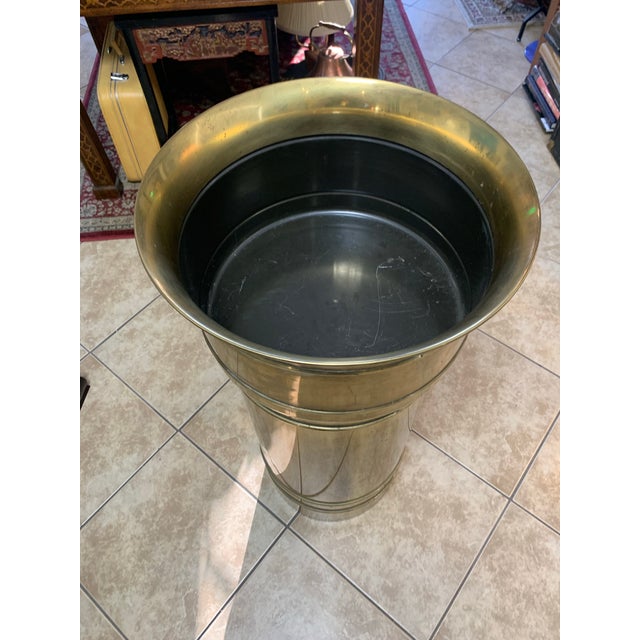 Brass Vintage Brass Pedestal Planters – Pair, Large 37” Mid-Century Style Cachepots For Sale - Image 8 of 9