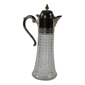 1960s Italian Silver Plate and Glass Claret Pitcher With Lid