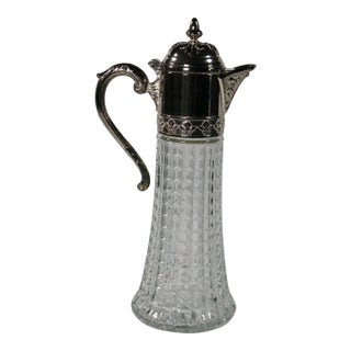Vintage 1960s Mid-Century Italian Cut Glass and Silverplate Claret Jug For Sale