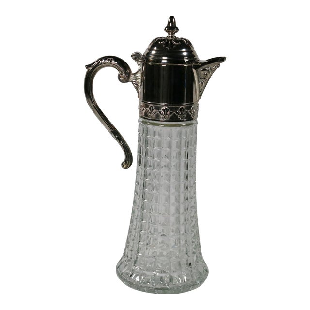 Vintage 1960s Mid-Century Italian Cut Glass and Silverplate Claret Jug For Sale