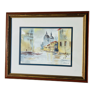 1990s Original Venice Watercolor, Framed