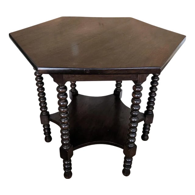 Antique Italian Hexagonal Walnut Coffee Table, 1890s For Sale