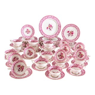 Vintage Tableware by Paragon China "Shadowland" Pattern 12 Place Settings Made in England Rare Circa 1930s Pink Floral Fine Bone China 84 Pieces For Sale