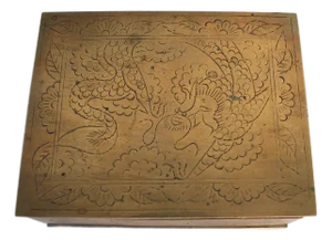 Vintage Etched Brass Chinese Trinket Box W/ Dragon Motif