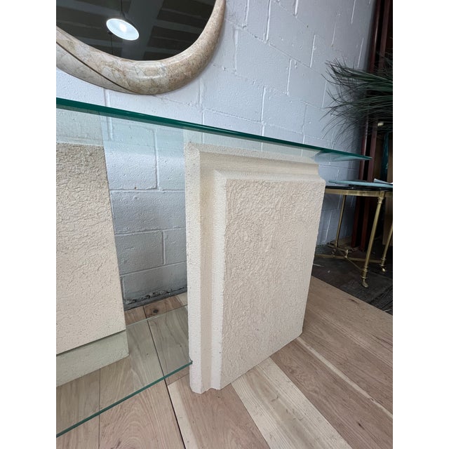Glass Postmodern Faux Stone Tiered Console Table, Plaster and Wood For Sale - Image 7 of 10