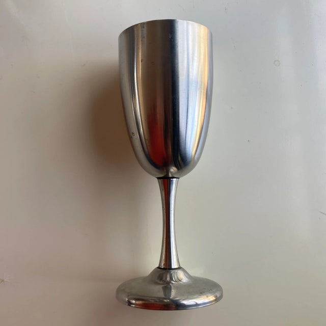 Contemporary set of 7 stainless wine goblets 2.5"D X 6.80" H, makers mark reads "Spring Inox 18/10 Made in Switzerland"