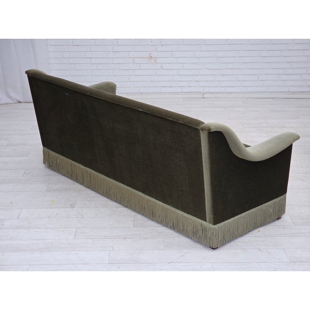 1970s Vintage Danish Three-Seater Sofa in Green Furniture Velour and Beech Wood, 1970s For Sale - Image 5 of 18