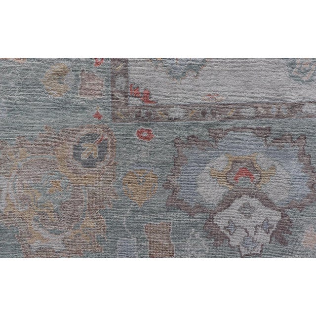 White Large Turkish Oushak Rug With Neutral Color Palette and All-Over Floral Design 13'5 X 21'5 For Sale - Image 8 of 12