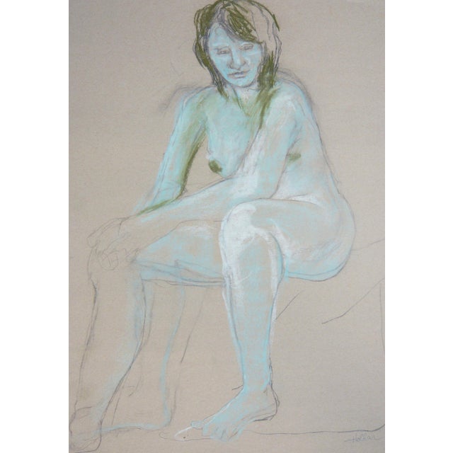 Contemporary Martha Holden "Woman in Blue" Pastel Drawing For Sale - Image 3 of 6