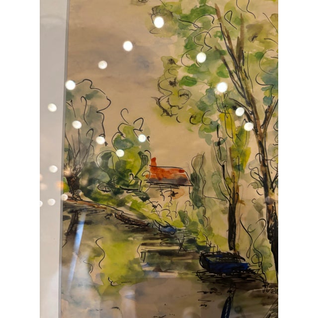 Gorgeous vintage watercolor and ink drawing found in Parisian flea market depicting a serene Provence landscape. Drawing...
