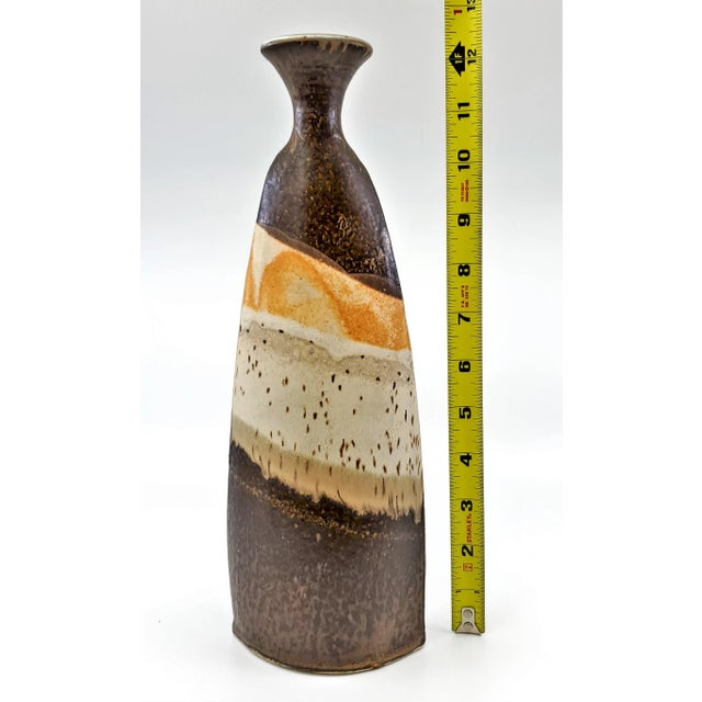 Mid-Century Modern 1970s Studio Art Pottery Ceramic Vase, Signed For Sale - Image 3 of 13